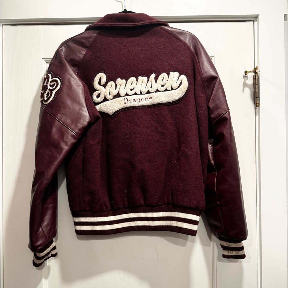 Vintage Authentic Y2K leather letterman jacket maroon small medium 90s Varsity - Picture 8 of 10